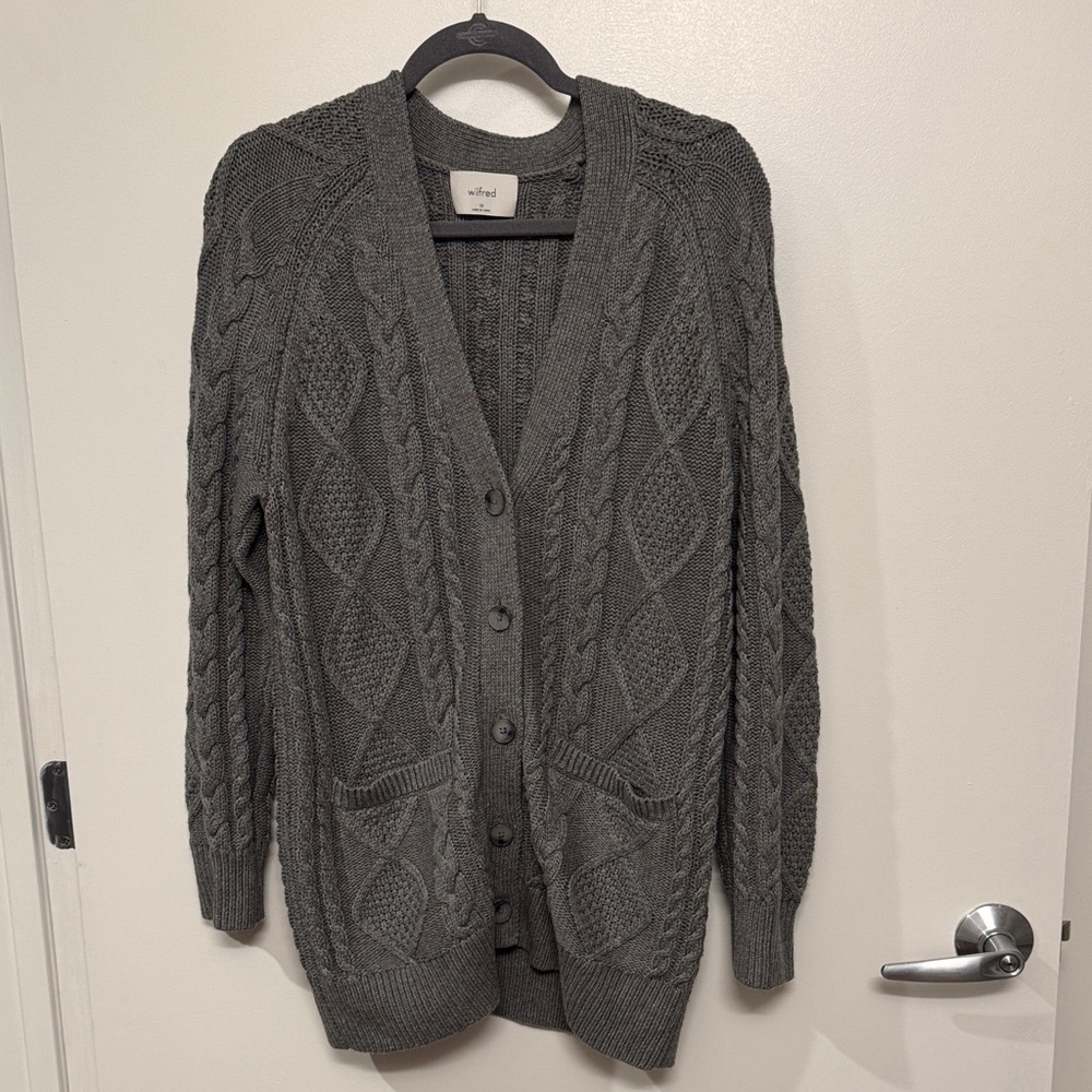 Aritzia Wilfred Charcoal Cable Knit Cardigan